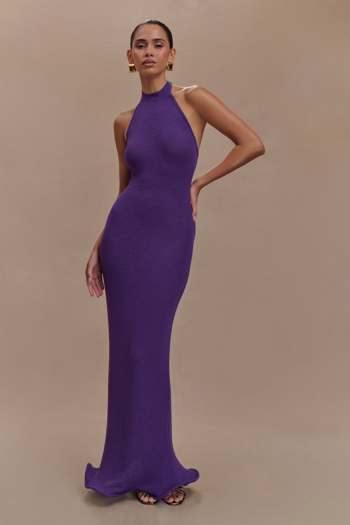 Melodie Halter Knit Maxi Dress - Purple