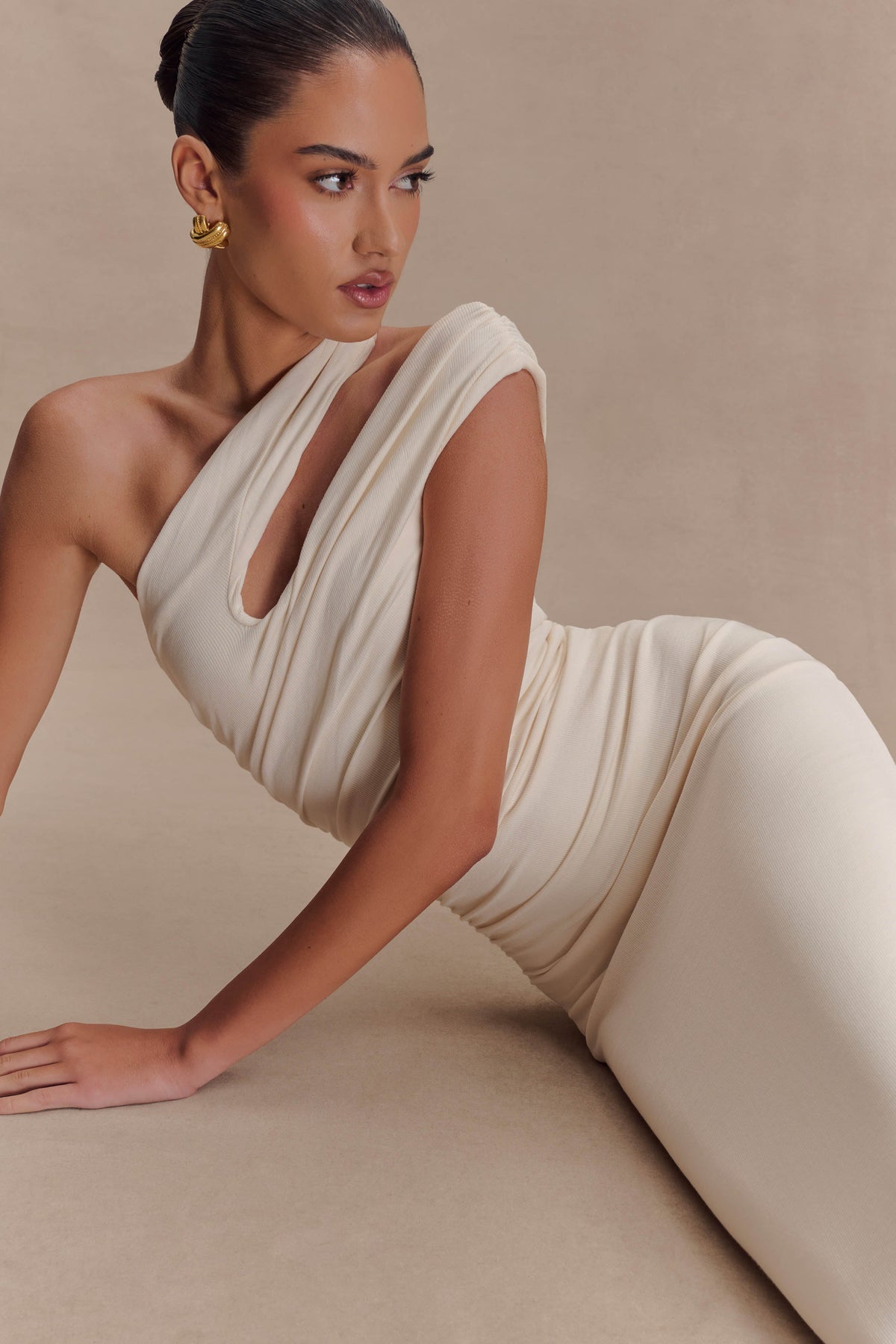 Anastasia One Shoulder Modal Midi Dress - Ivory
