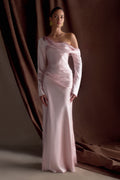 Iris Long Sleeve Satin Maxi Dress - Soft Pink