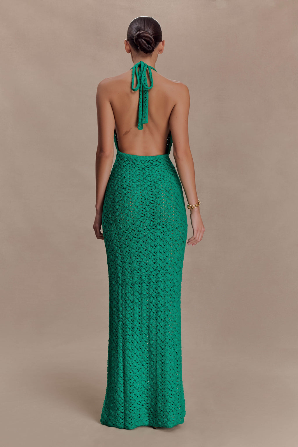 Deeliah Halterneck Crochet Maxi Dress - Emerald
