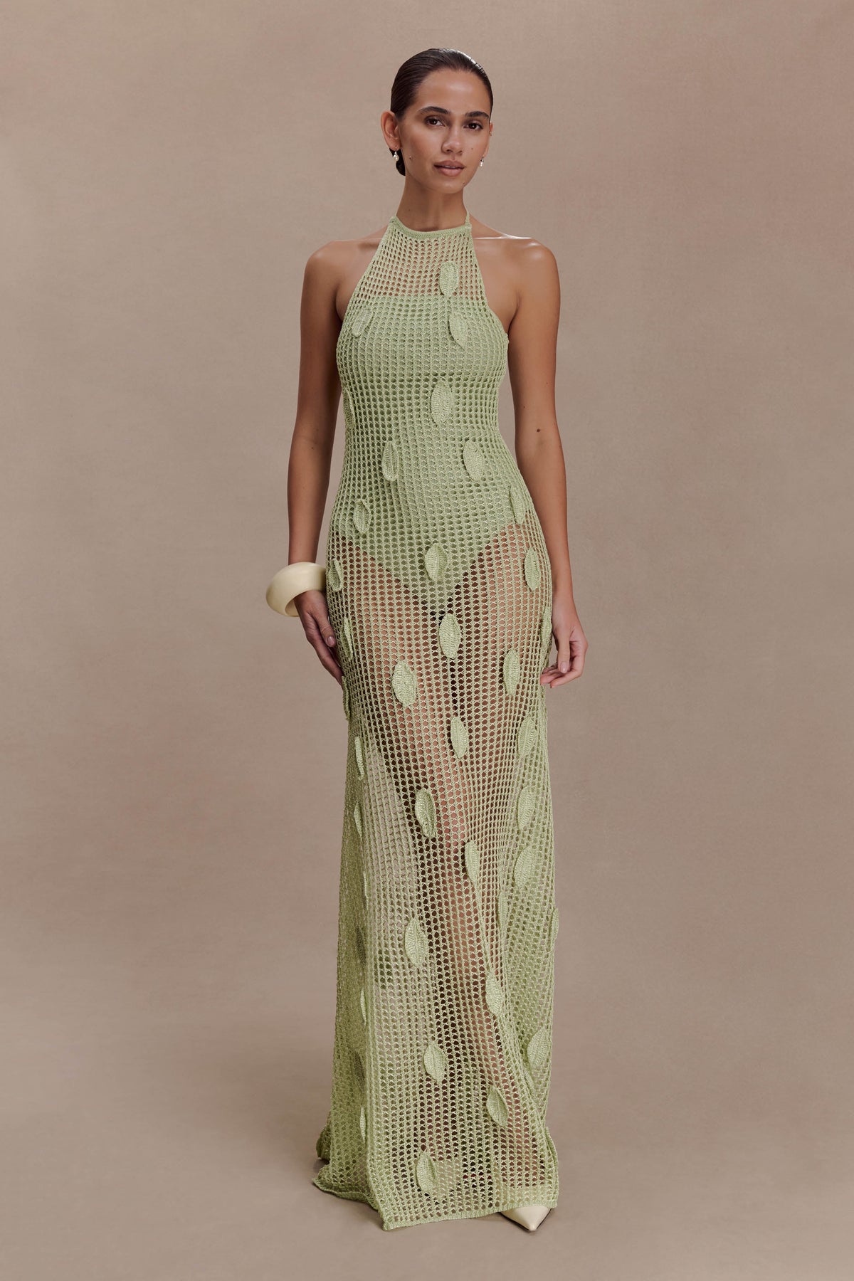 Elfie Crochet Halter Maxi Dress - Pastel Green