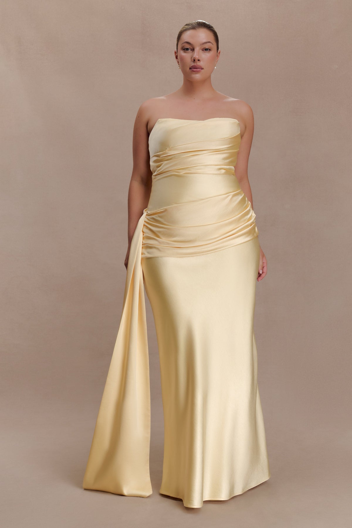 Sarah Strapless Maxi Dress With Waist Tie - Lemon