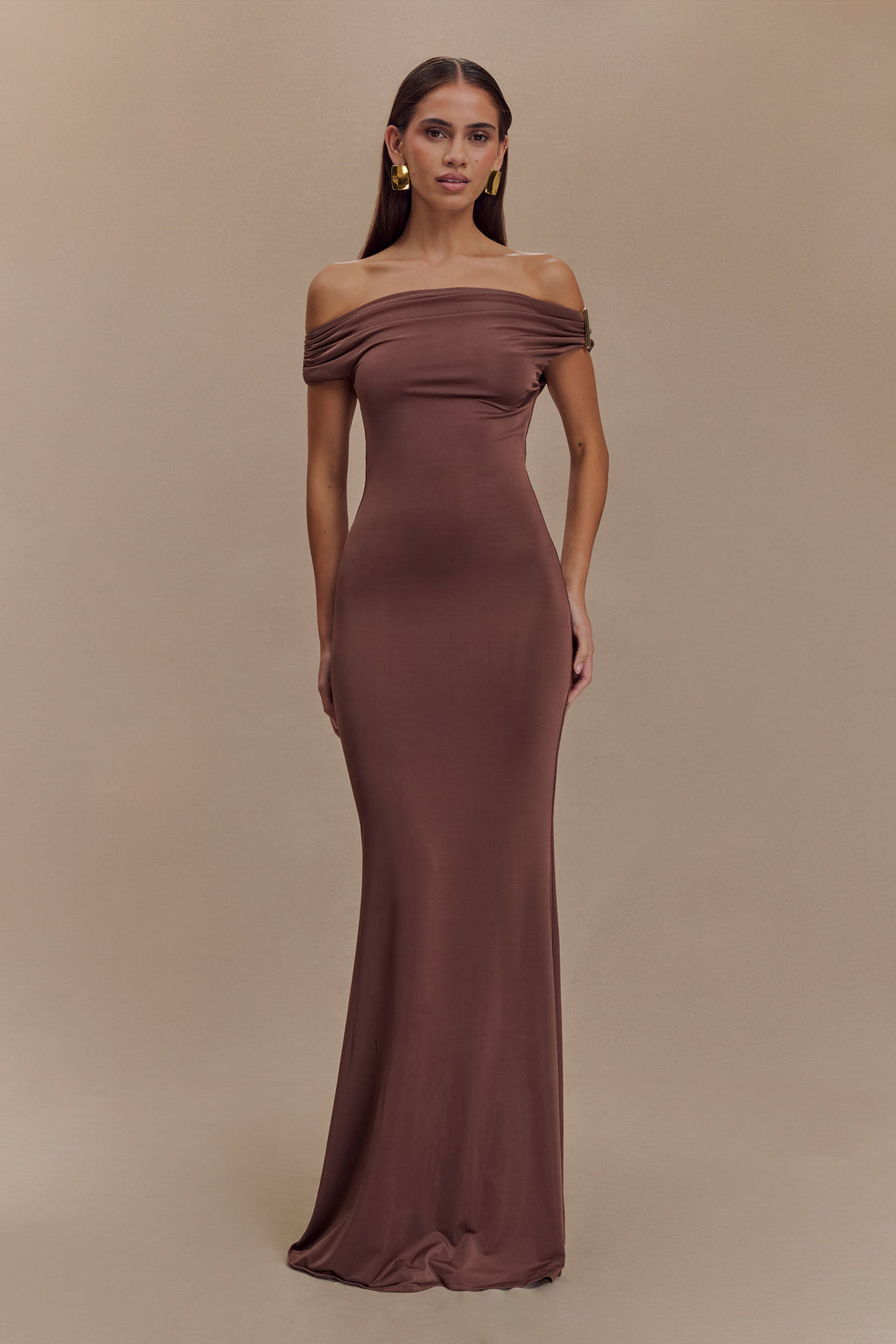 Kinsley Slinky Maxi Dress With Hardware - Chocolate