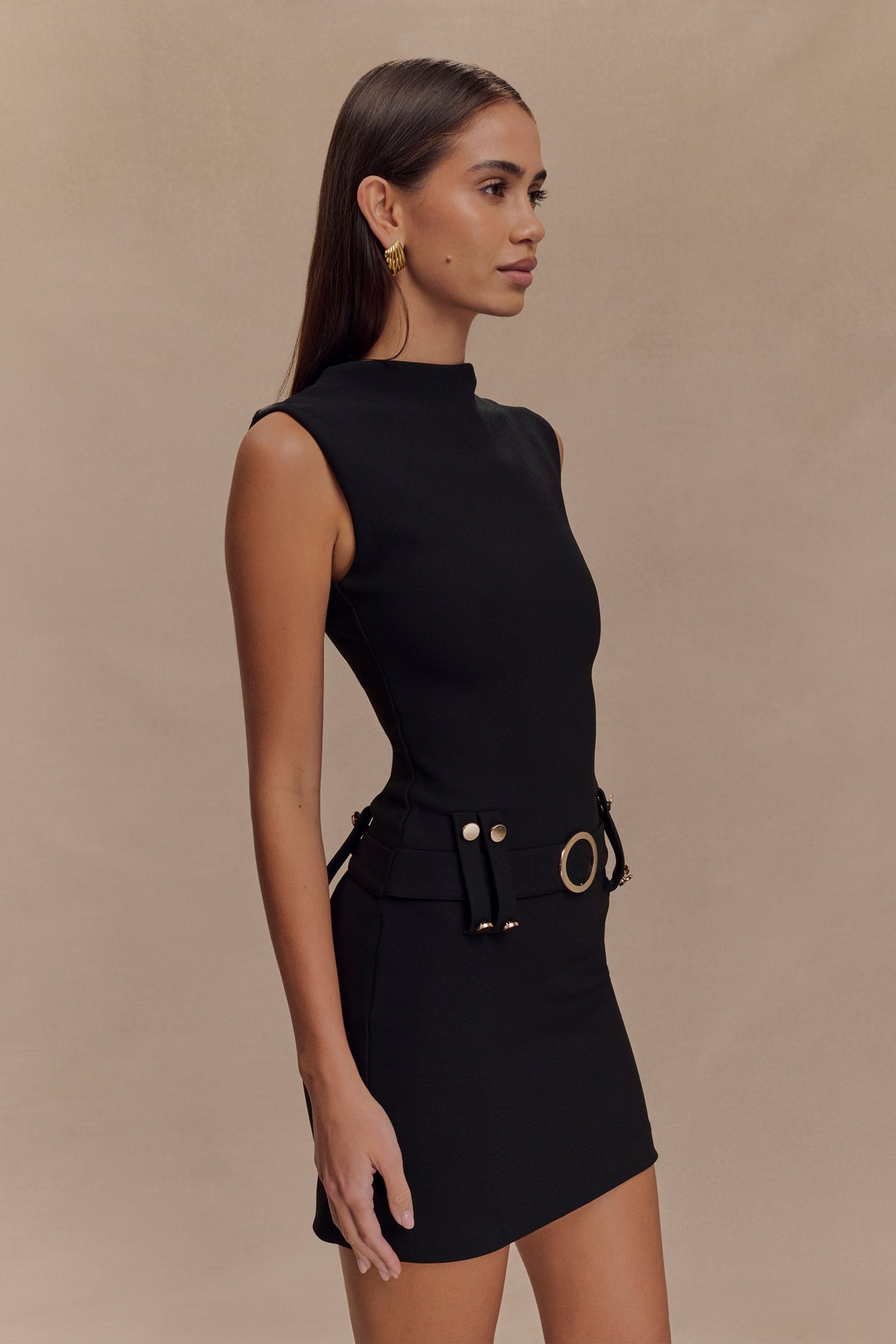 Scheana Stretch Crepe Mini Dress - Black