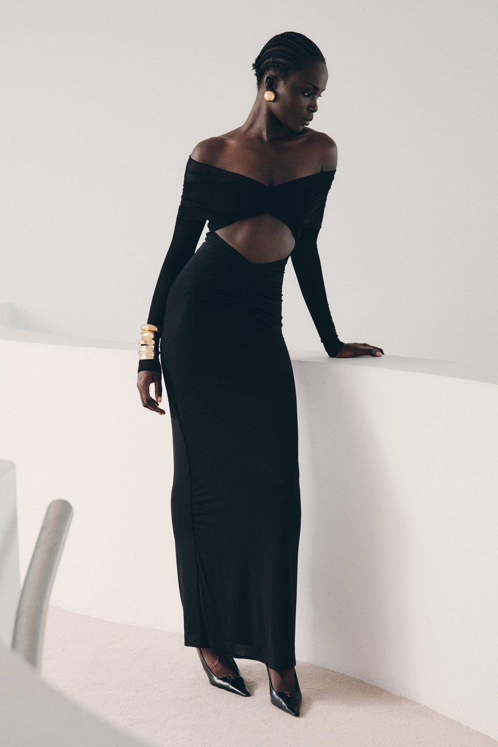 Rafaella Slinky And Mesh Maxi Dress - Black