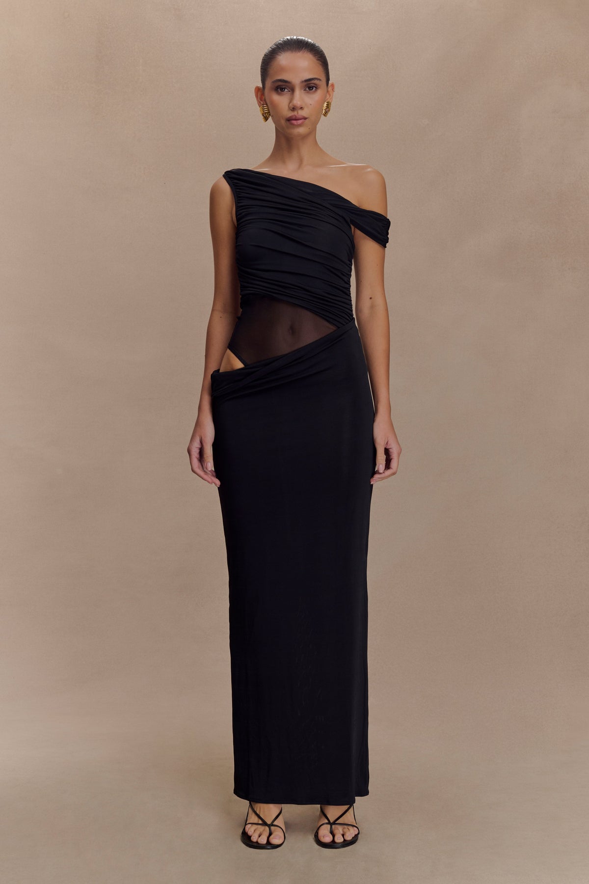 Callen One Shoulder Slinky Maxi Dress - Black