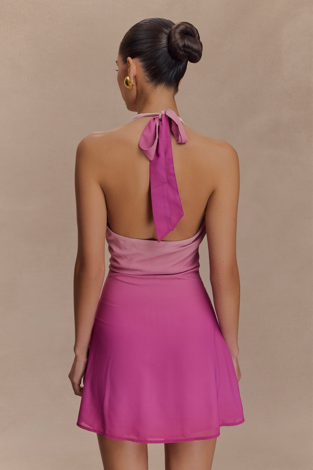 Malakhai Chiffon Halter Mini Dress - Ombre Pink