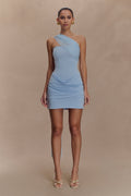 Mattea Slinky And Mesh Mini Dress With Scarf - Powder Blue