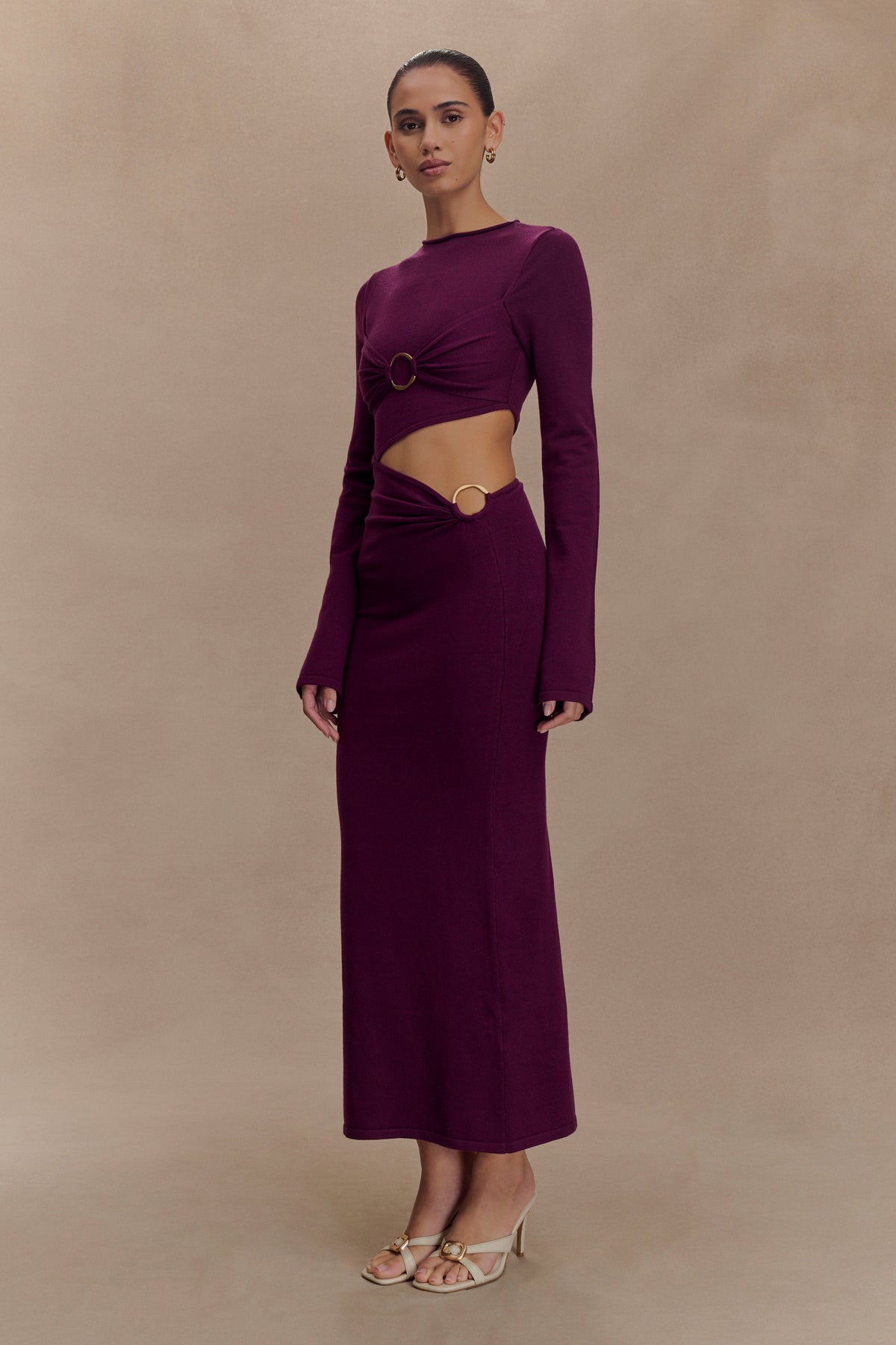 Azariah Long Sleeve Knit Midi Dress - Plum