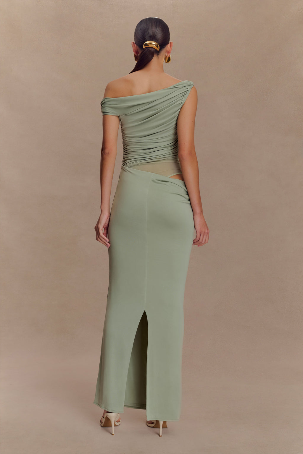 Callen One Shoulder Slinky Maxi Dress - Sage