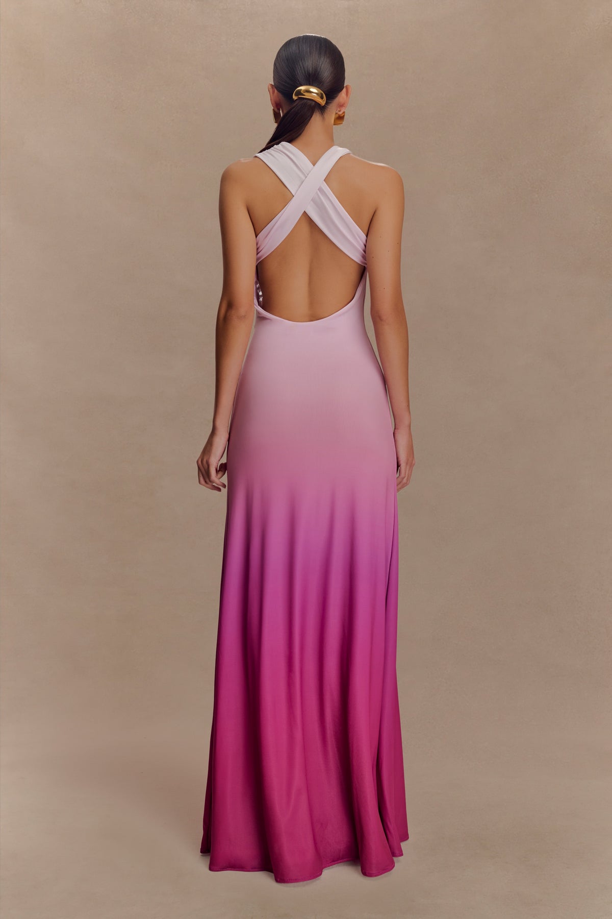 Marlee Asymmetrical Slinky Maxi Dress - Ombre Pink