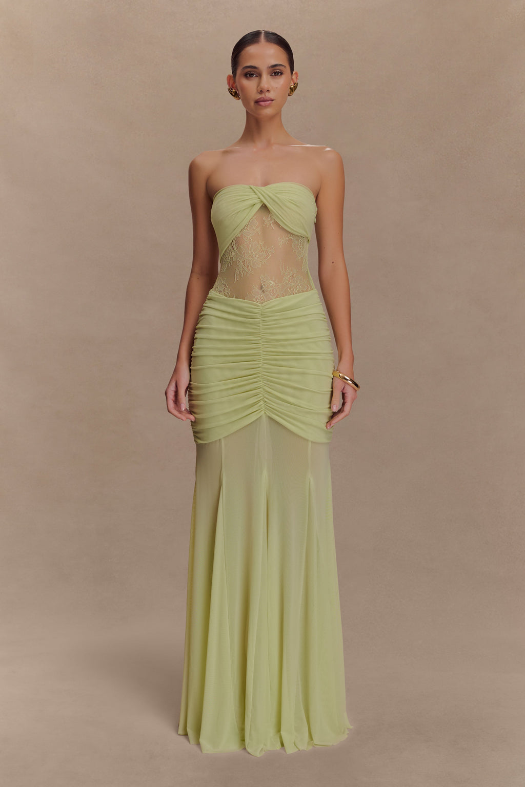 Khadijah Lace And Mesh Maxi Dress - Sage
