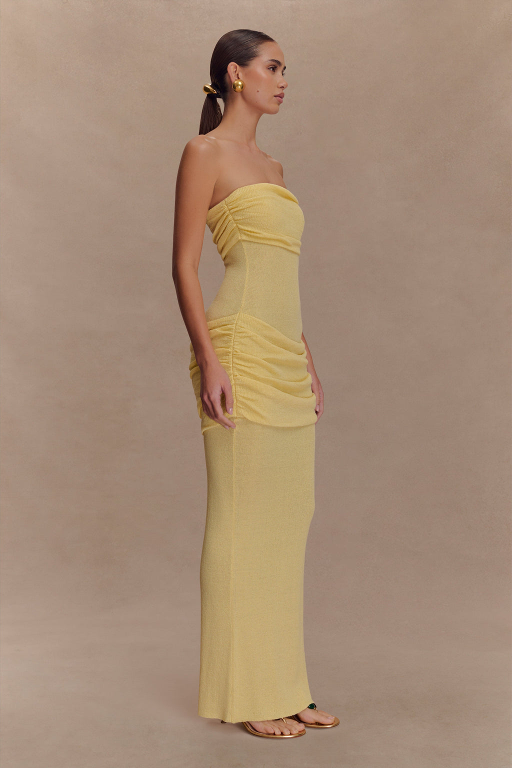 Elora Strapless Knit Maxi Dress - Lemon