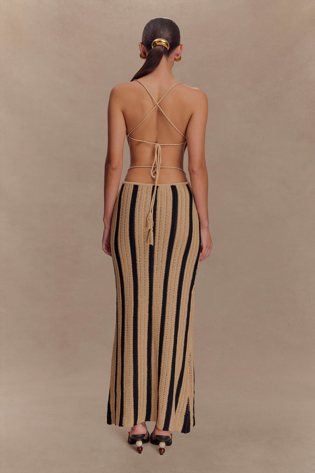 Shepherd Crochet Halter Maxi Dress - Gold/Black