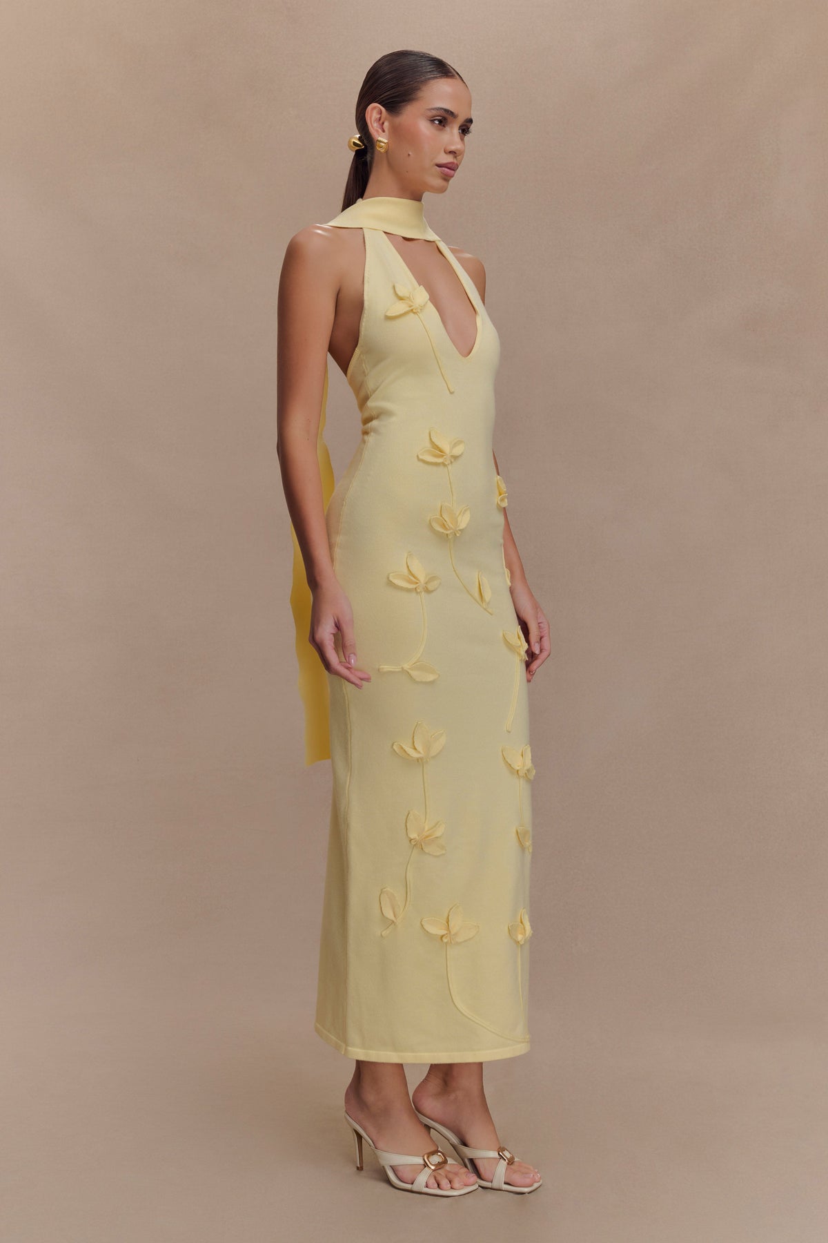 Wynn Floral Knit Midi Dress - Lemon