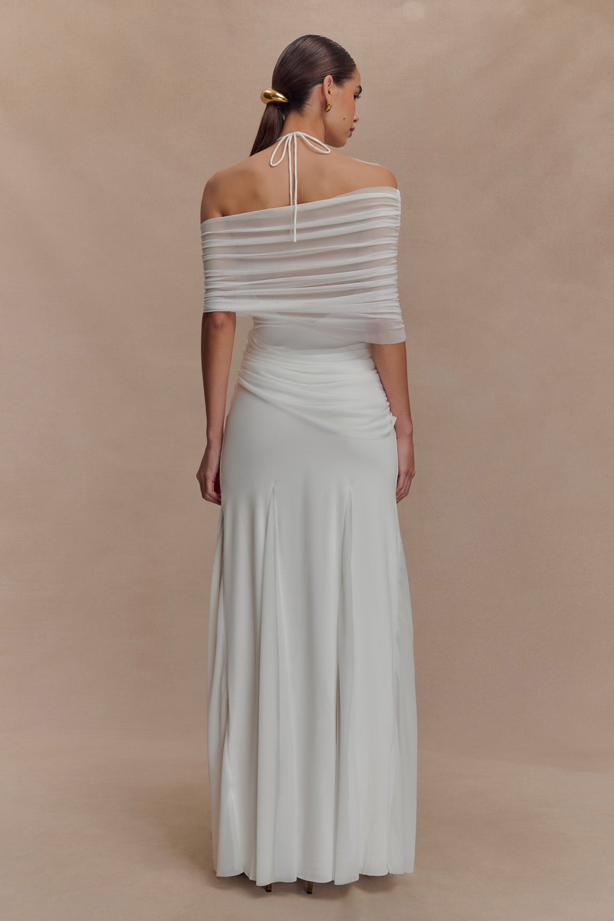 Gabrielle Slinky And Mesh Maxi Dress - White
