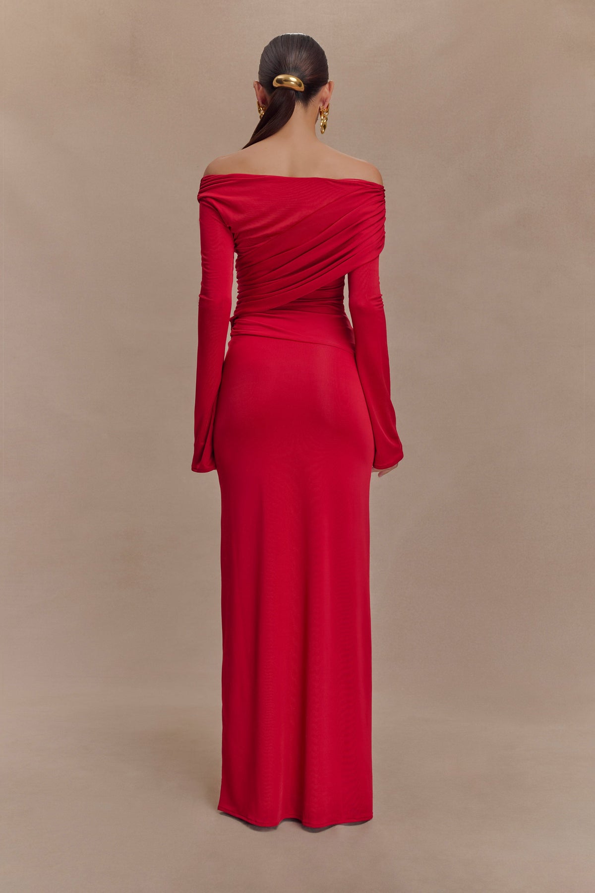 Therese Off Shoulder Ruched Maxi Dress - Red