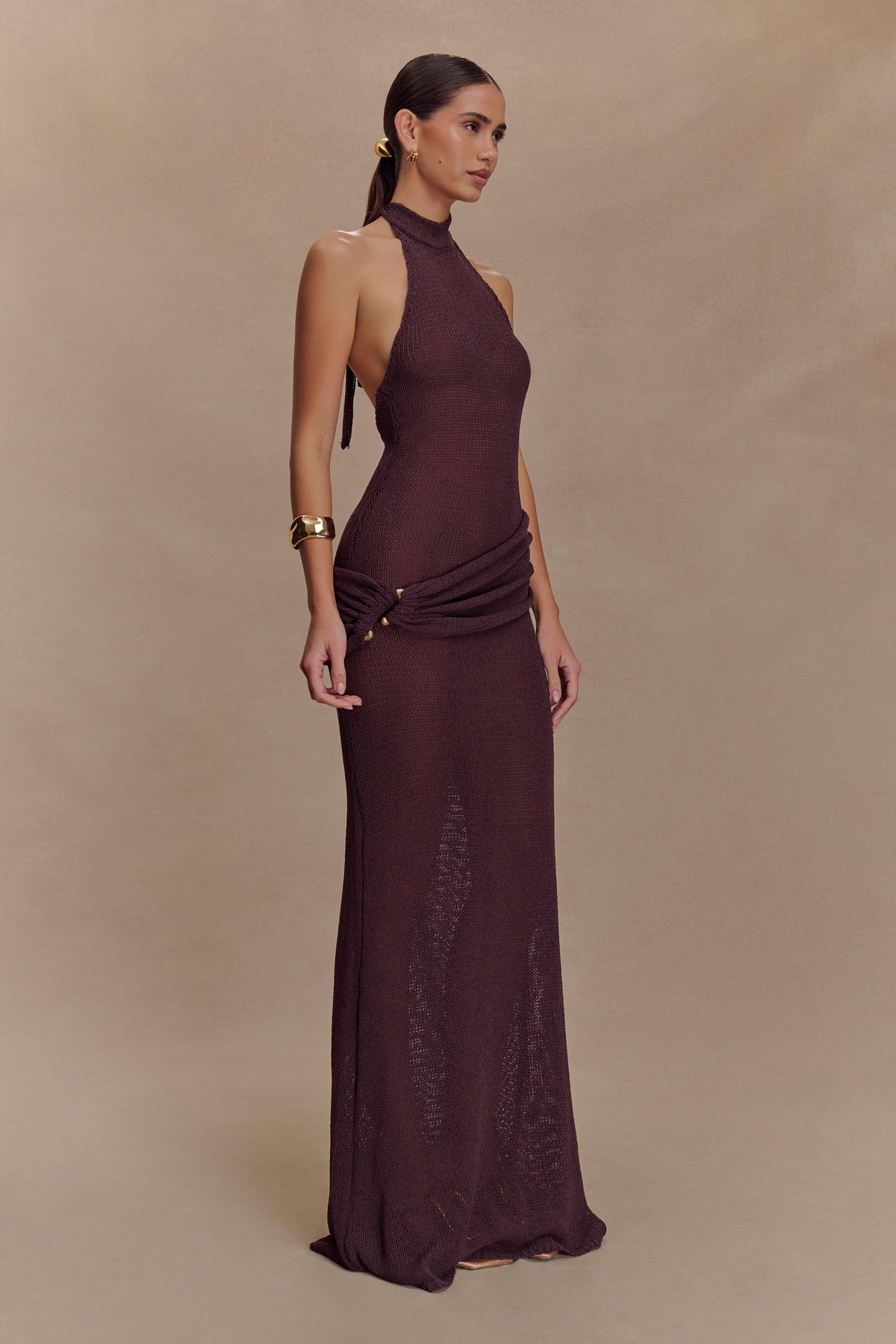 Reece Halter Knit Maxi Dress - Chocolate