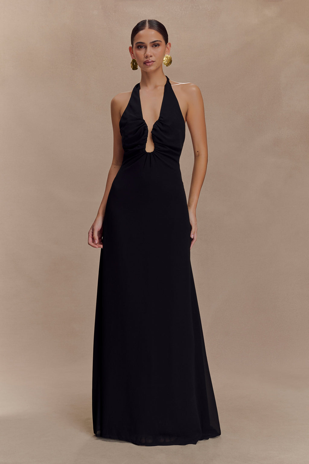 Malakhai Chiffon Halter Maxi Dress - Black