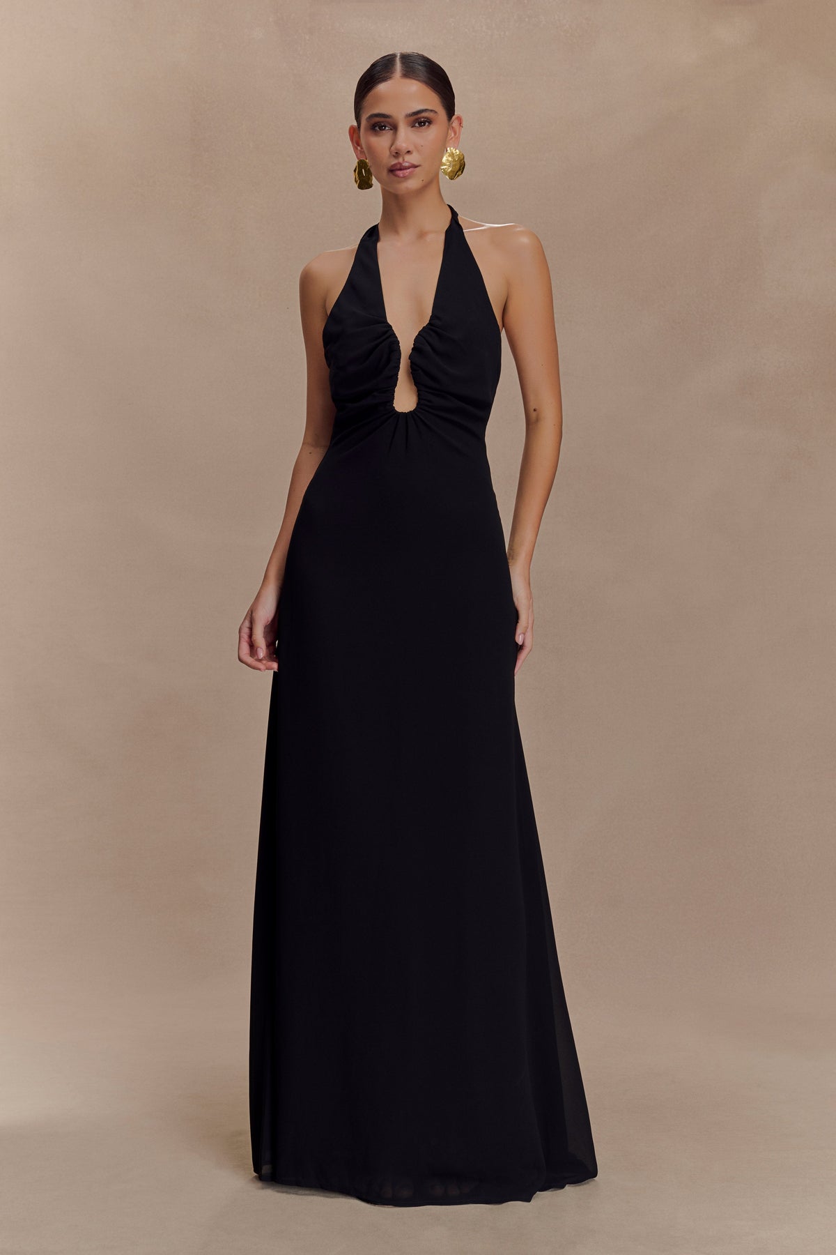 Malakhai Chiffon Halter Maxi Dress - Black