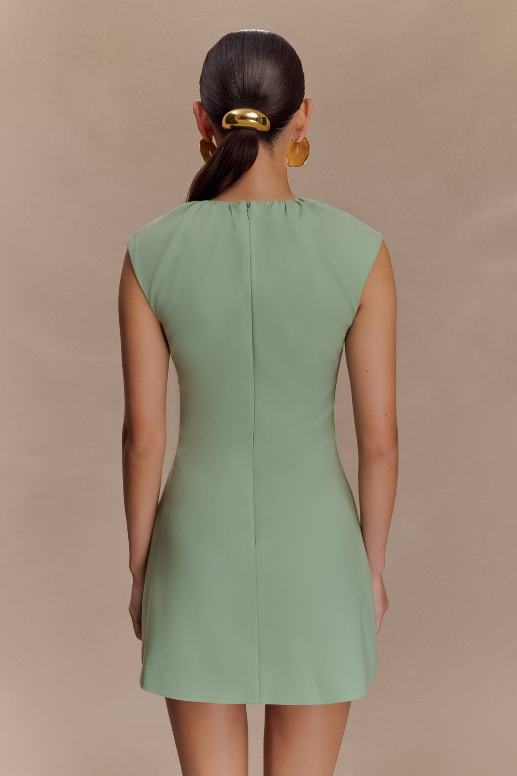 Ariana Pleated Neck Mini Dress - Sage