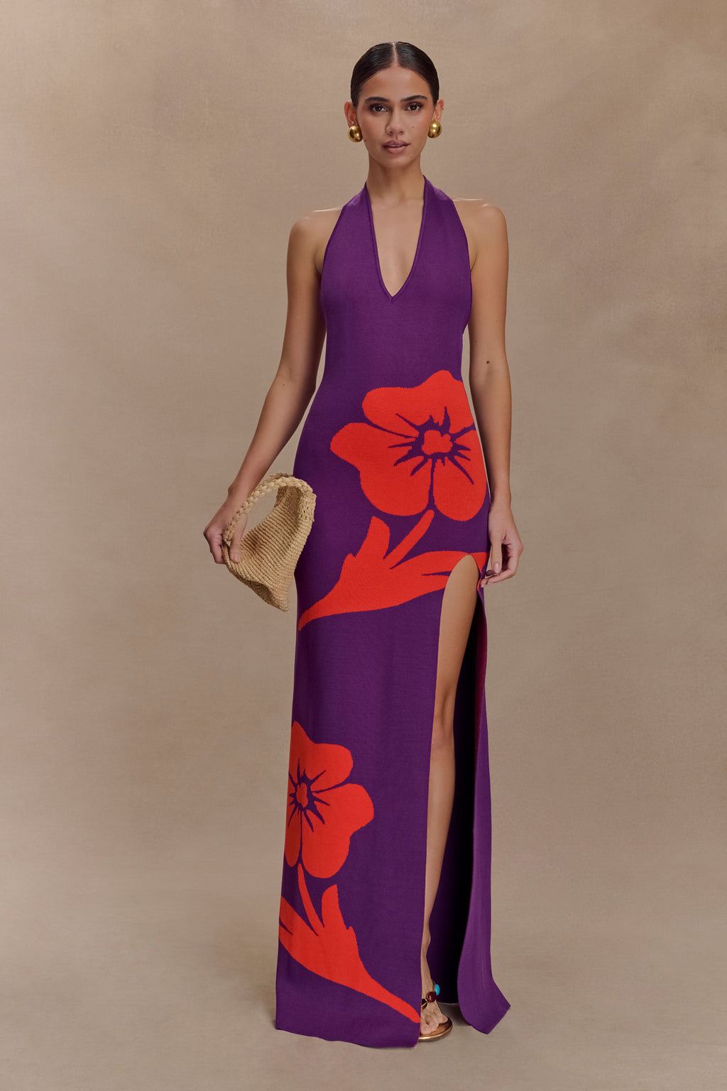 Stacy Knit Halter Maxi Dress - Purple/Red