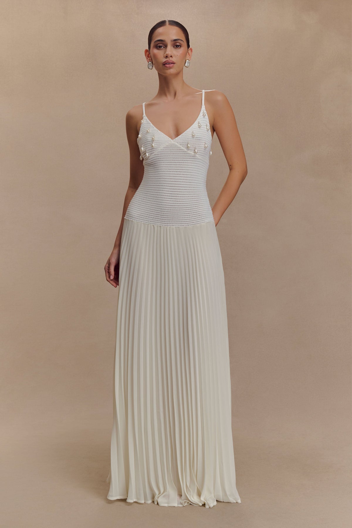 Catherine Crochet Pearl Maxi Dress - White