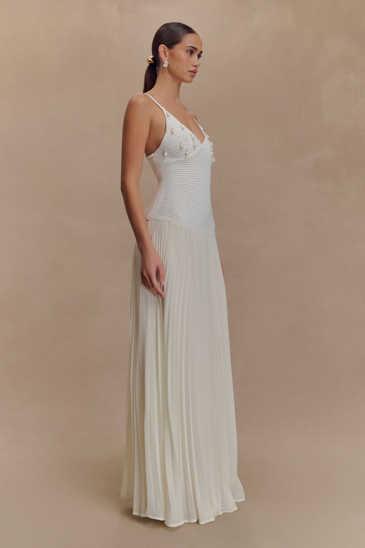 Catherine Crochet Pearl Maxi Dress - White