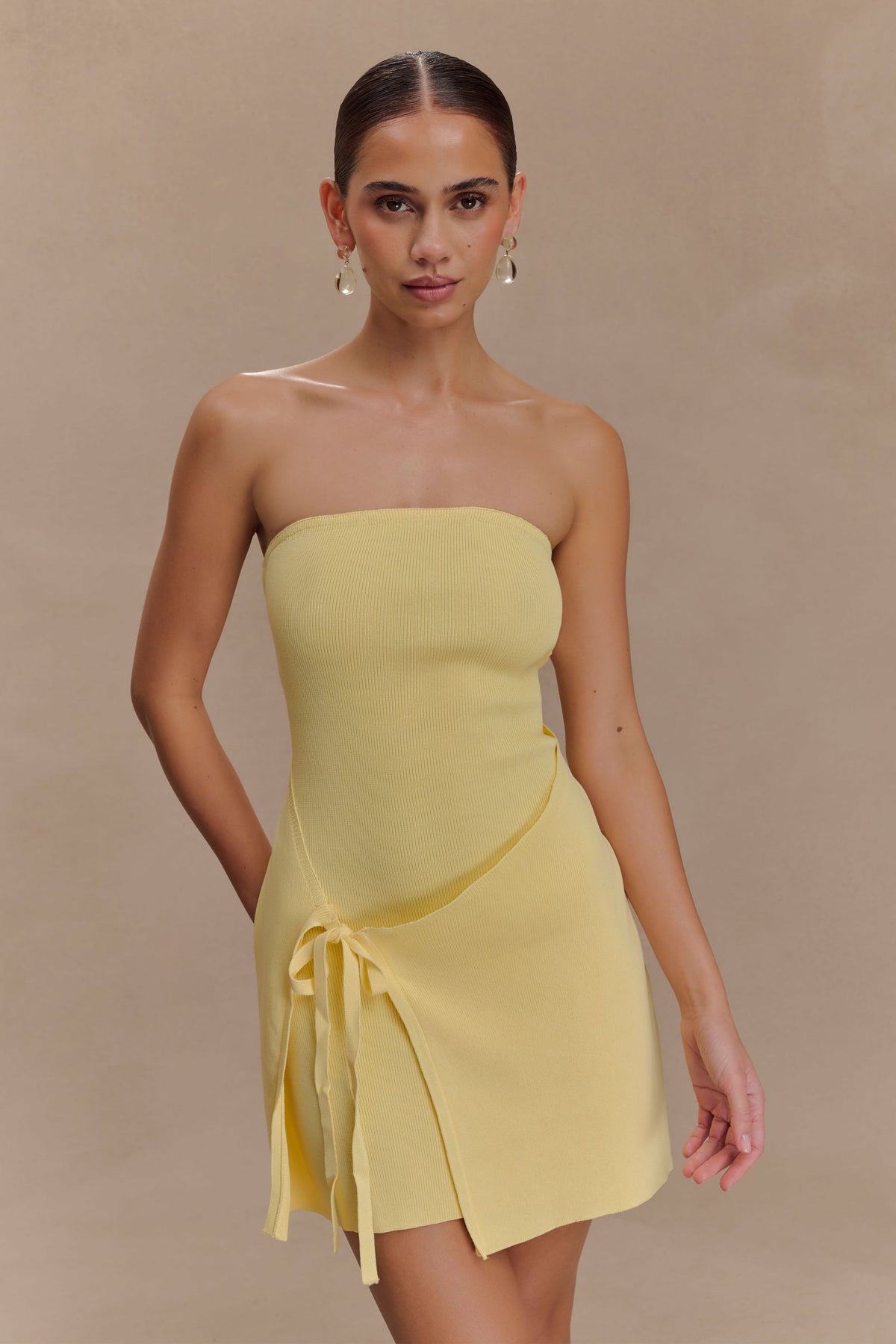 Rian Strapless Knit Mini Dress - Lemon