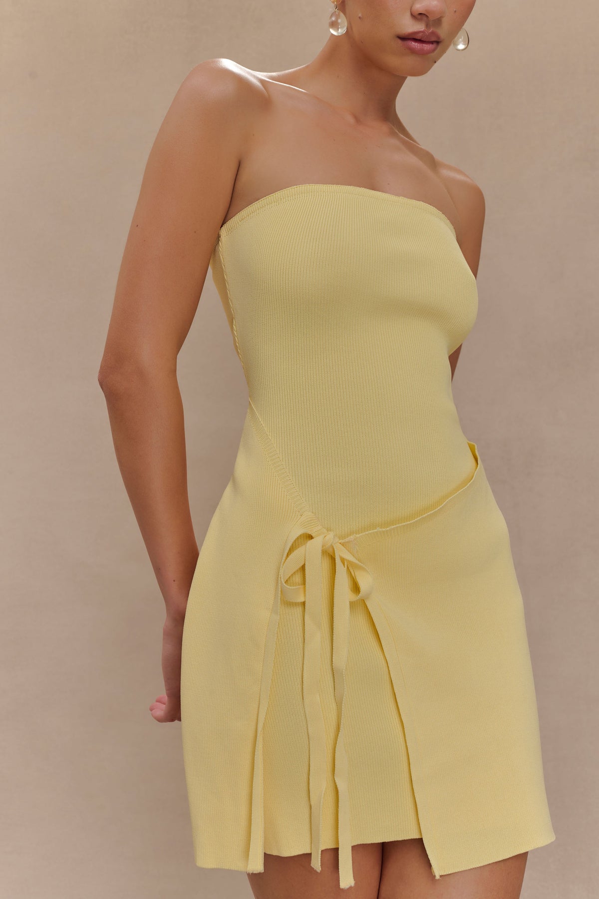 Rian Strapless Knit Mini Dress - Lemon