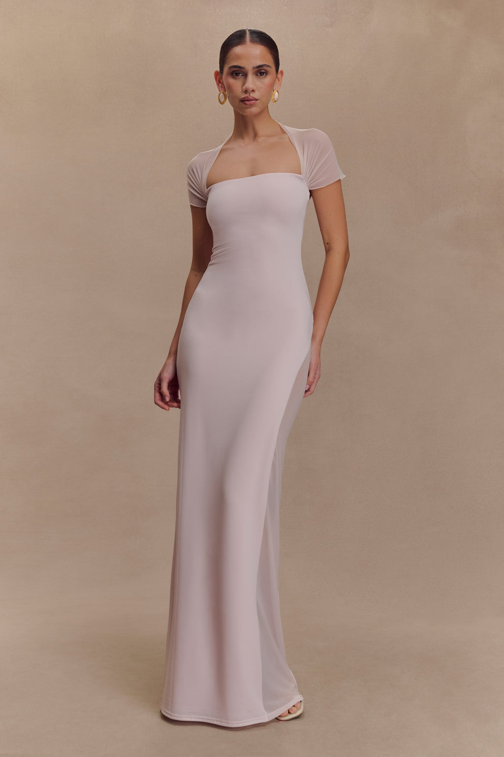 Wyatt Slinky And Mesh Maxi Dress - Pale Pink