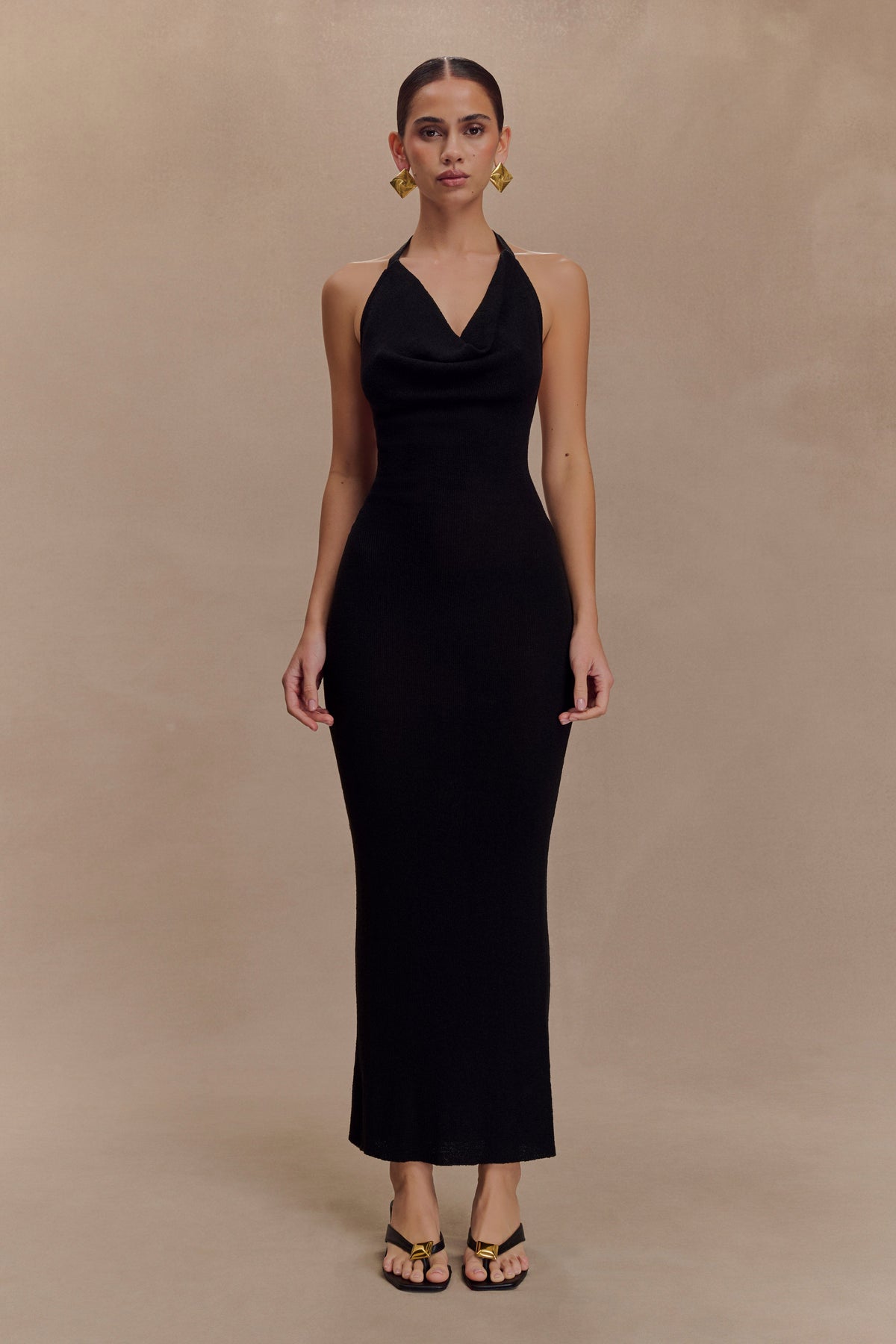 Ayella Cowl Knit Maxi Dress - Black