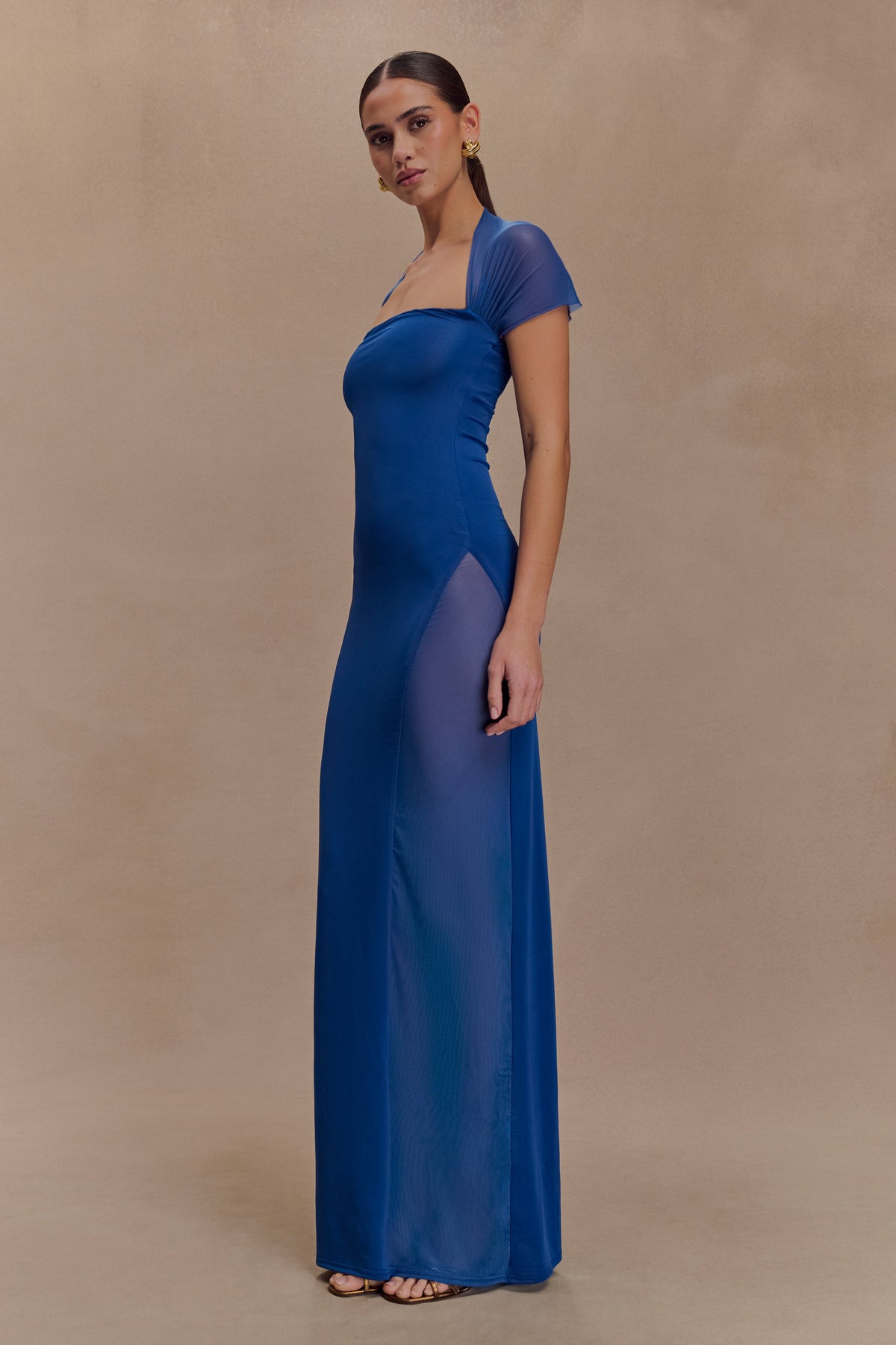 Wyatt Slinky And Mesh Maxi Dress - Cobalt Blue