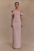 Nova Ruffle Off Shoulder Maxi Dress - Ballet Pink