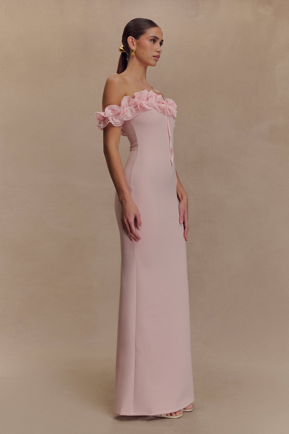 Nova Ruffle Off Shoulder Maxi Dress - Ballet Pink