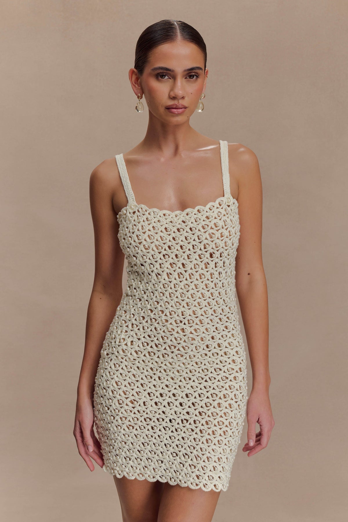 Vanessa Hand Crochet Pearl Mini Dress - Ivory