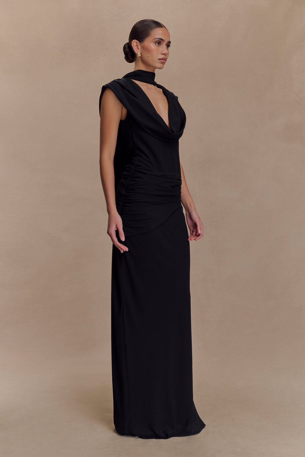 Giulia Chiffon Draped Maxi Dress - Black