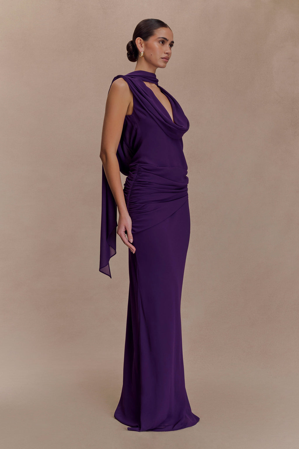 Giulia Chiffon Draped Maxi Dress - Purple