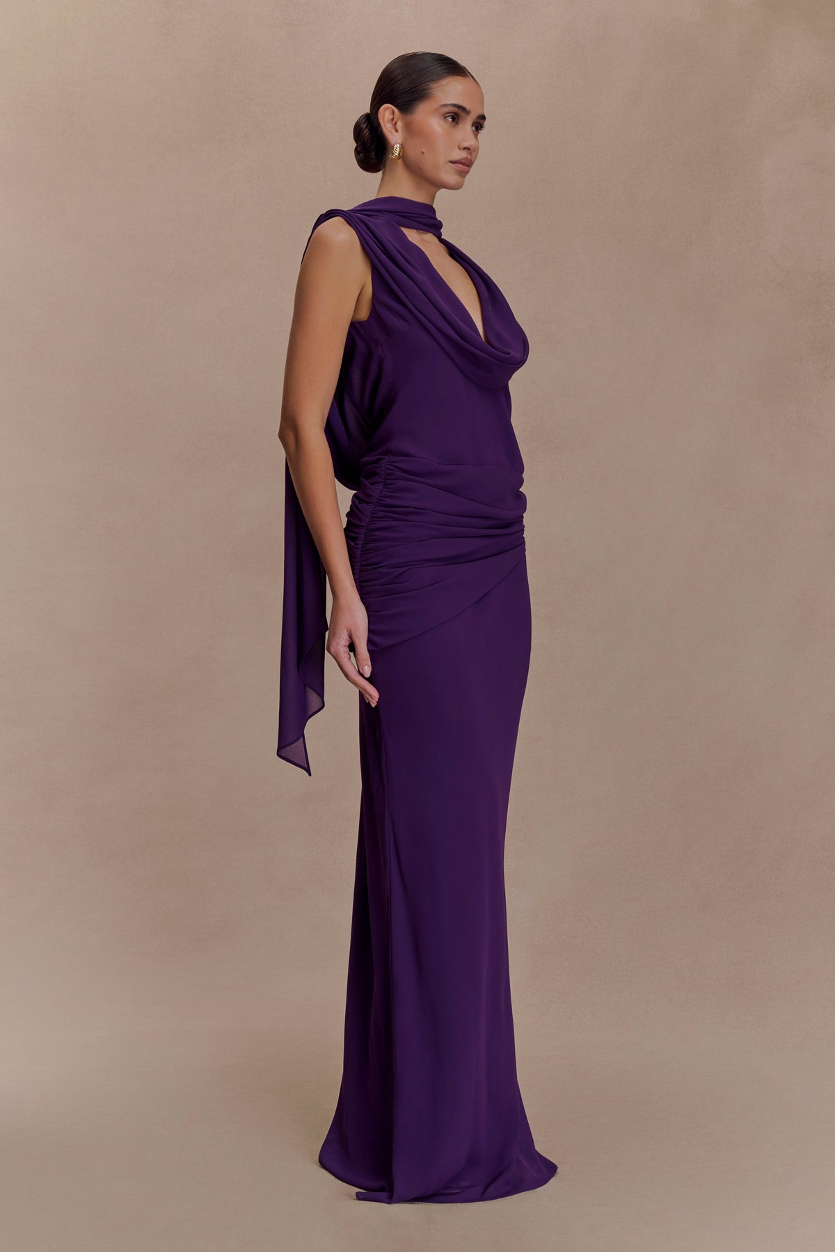 Giulia Chiffon Draped Maxi Dress - Purple