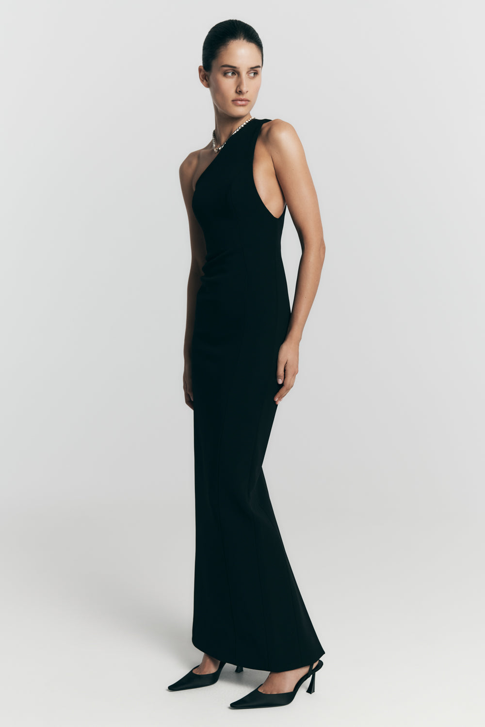 Milena One Shoulder Crepe Maxi Dress - Black