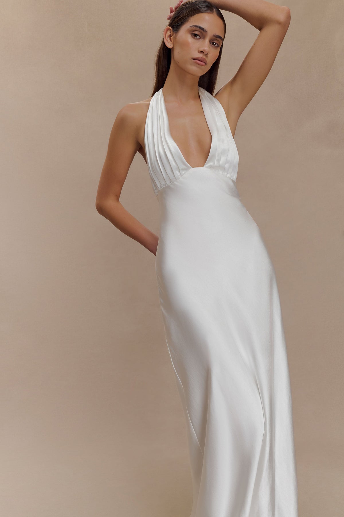 Alice Satin Halter Maxi Dress - White