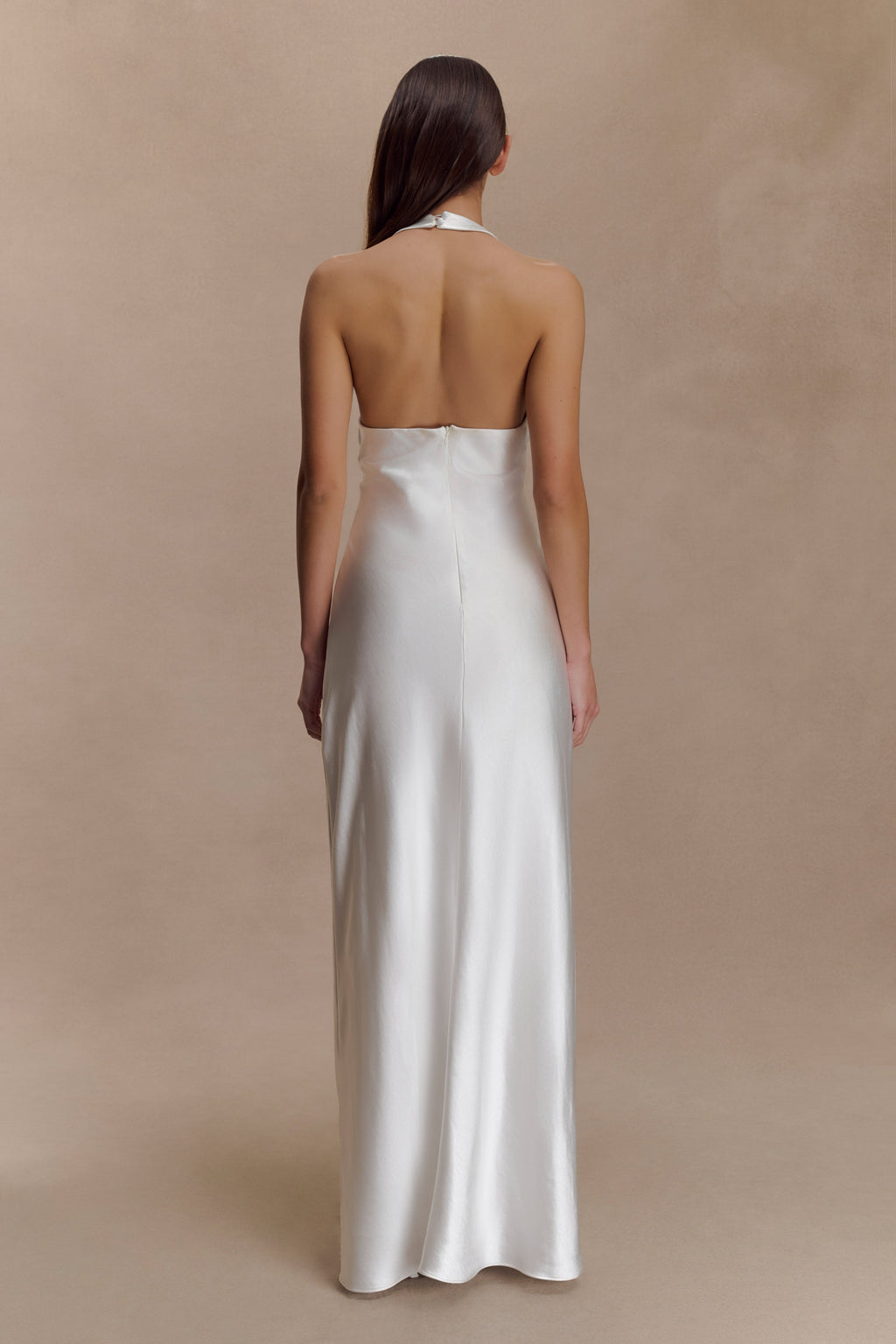 Alice Satin Halter Maxi Dress - White