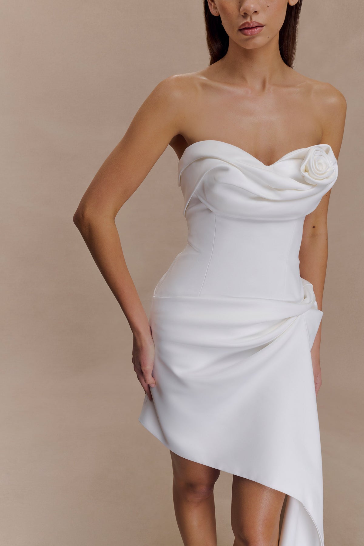 Evianna Strapless Gathered Mini Dress - White