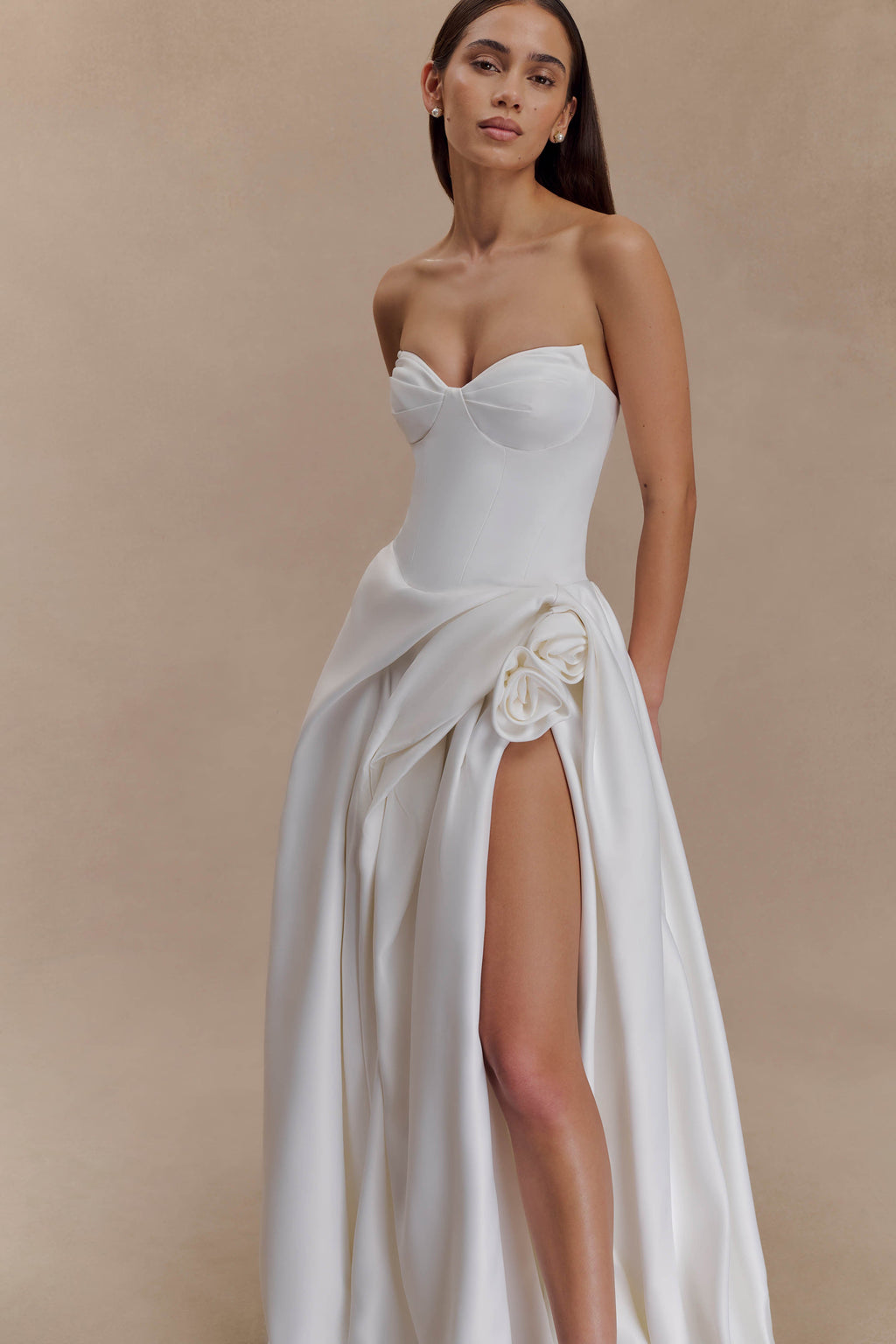 Elizabeth Strapless Corset Maxi Dress - White