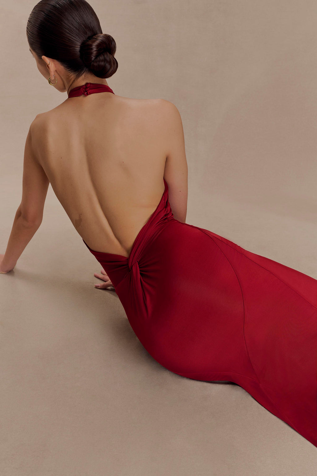 Elyna Slinky Halter Maxi Dress - Deep Red