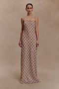 Silvana Chiffon Maxi Dress - Snake Check Print Mocha