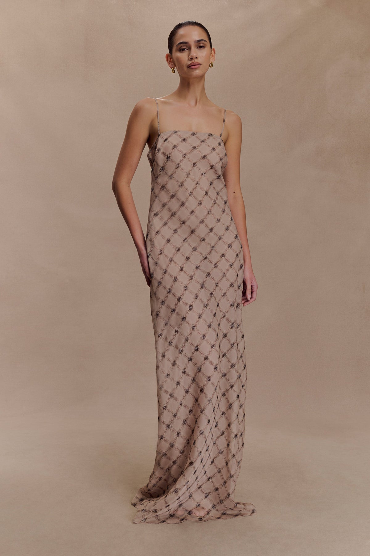 Silvana Chiffon Maxi Dress - Snake Check Print Mocha