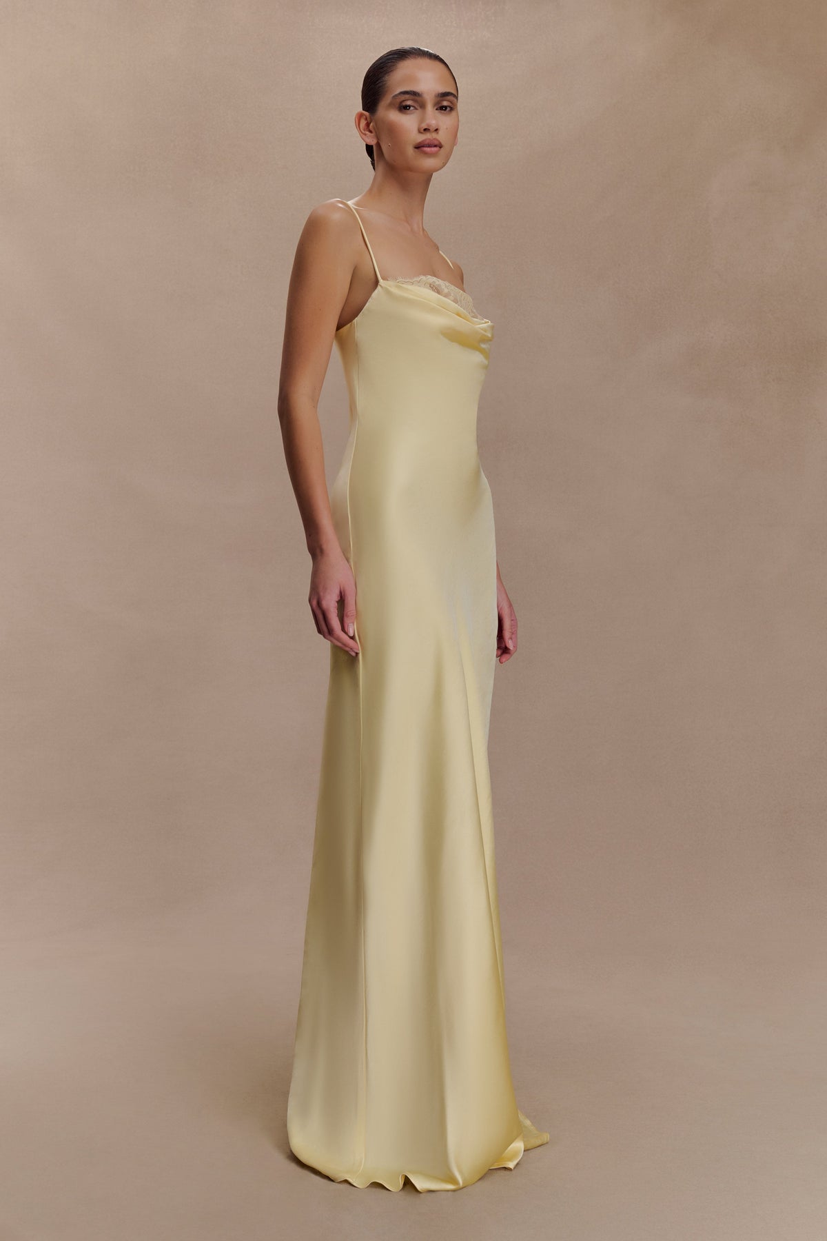 Isadora Lace & Satin Maxi Dress - Lemon