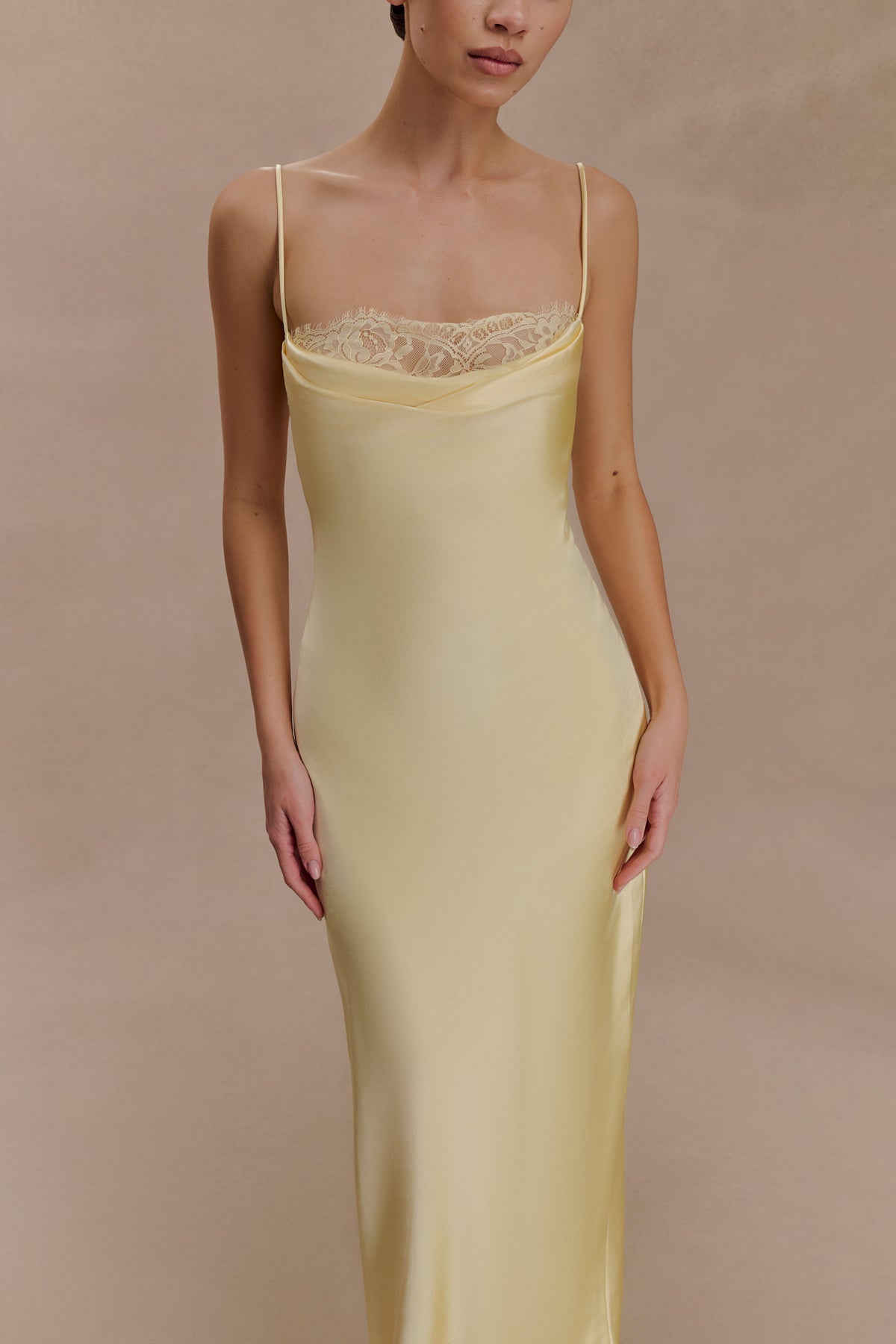 Isadora Lace & Satin Maxi Dress - Lemon