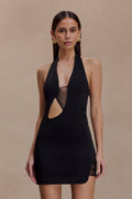 Aubree Crepe And Mesh Mini Dress - Black